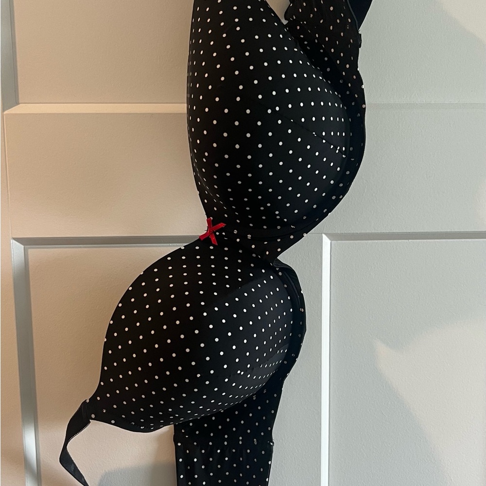 Torrid Black Bra with White Polka Dots & Red Bow